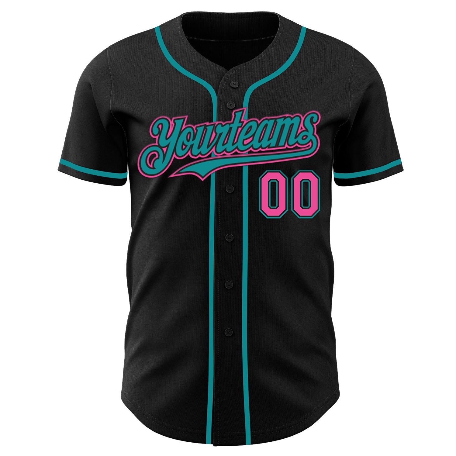 Custom Black Pink-Teal Authentic Baseball Jersey view 37