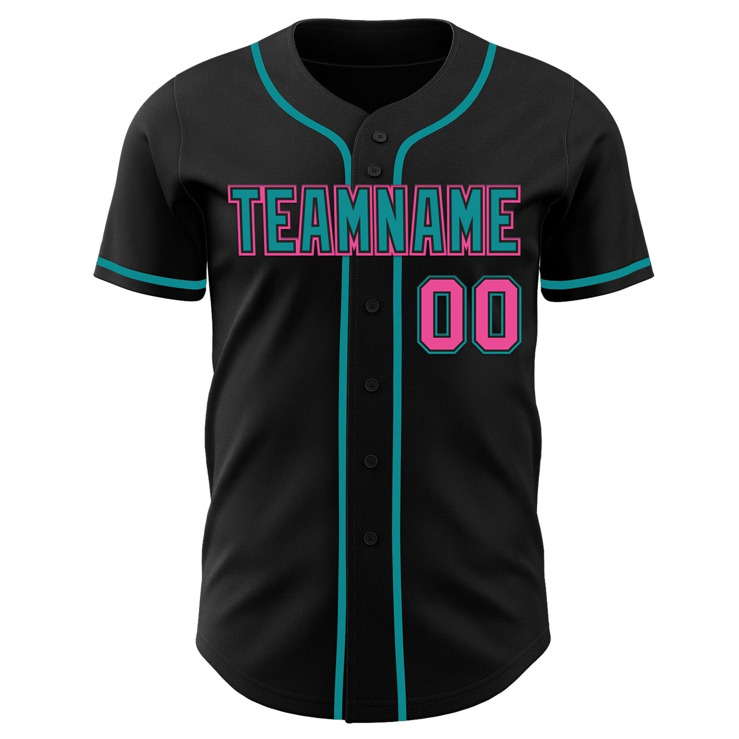 Custom Black Pink-Teal Authentic Baseball Jersey view 45