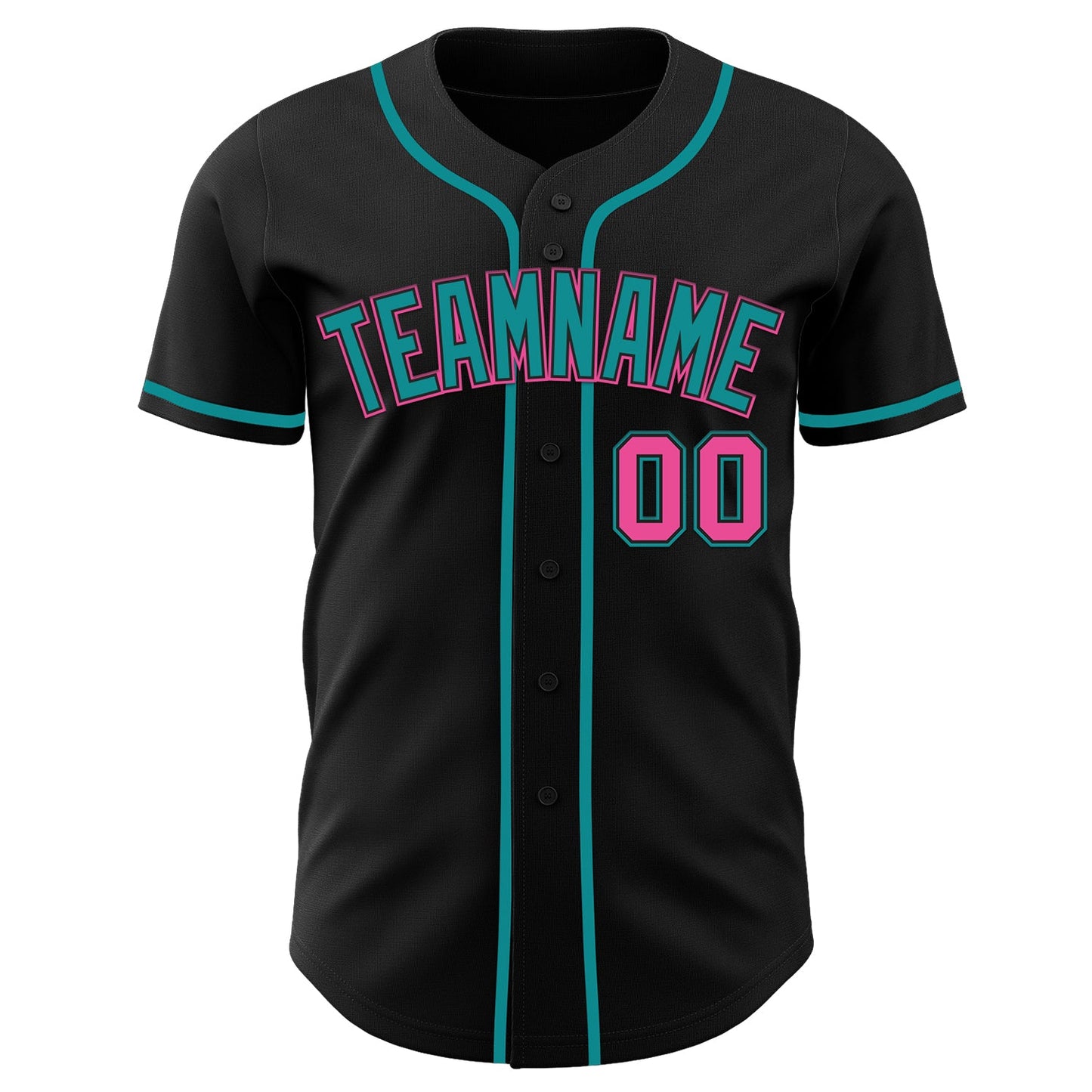Custom Black Pink-Teal Authentic Baseball Jersey view 53