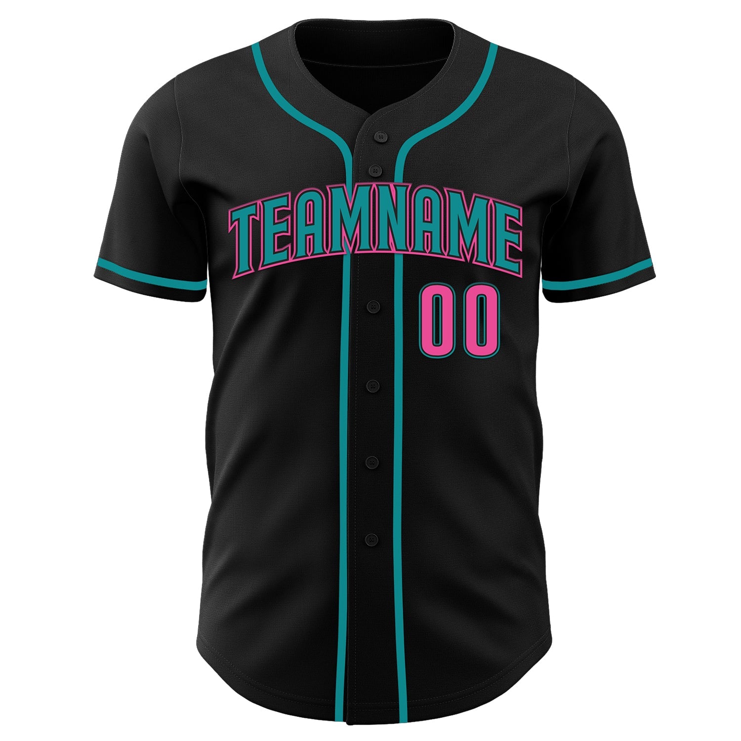 Custom Black Pink-Teal Authentic Baseball Jersey view 69