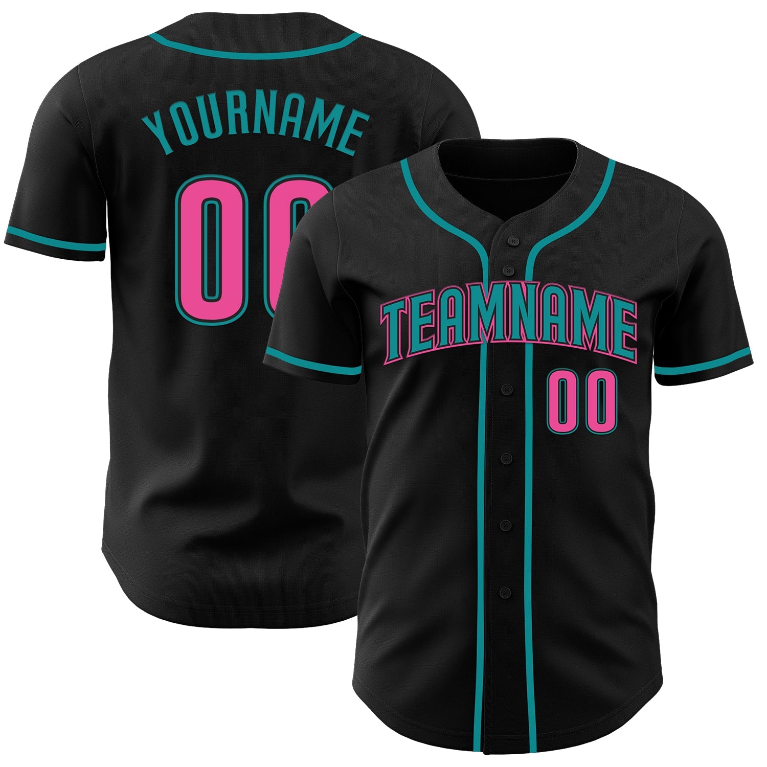 Custom Black Pink-Teal Authentic Baseball Jersey view 65
