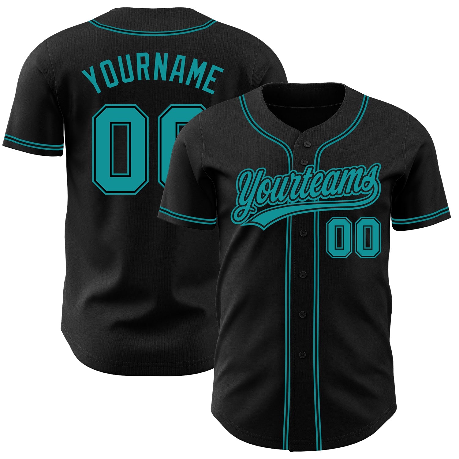 Custom Black Teal Authentic Baseball Jersey - Main View