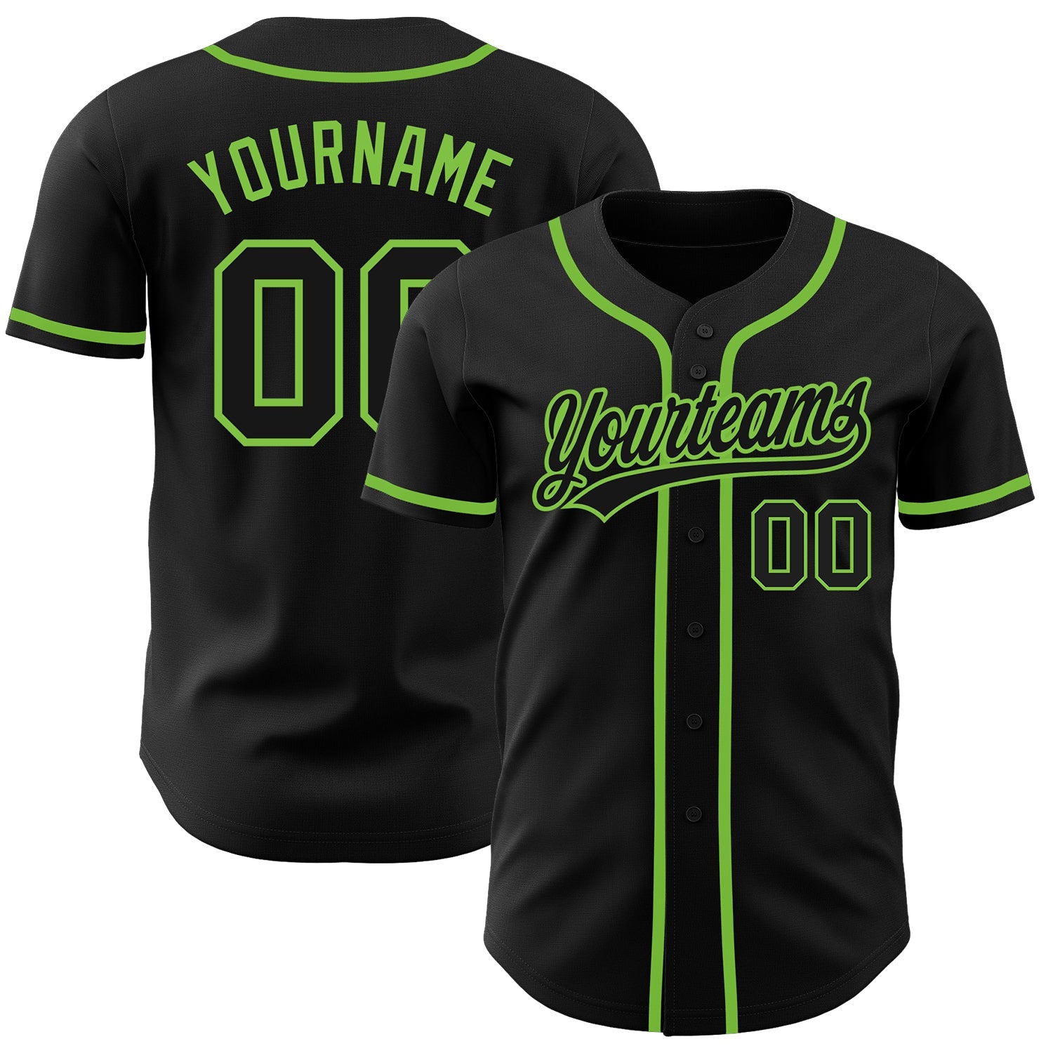 Custom Black Black-Neon Green Authentic Baseball Jersey - Main View