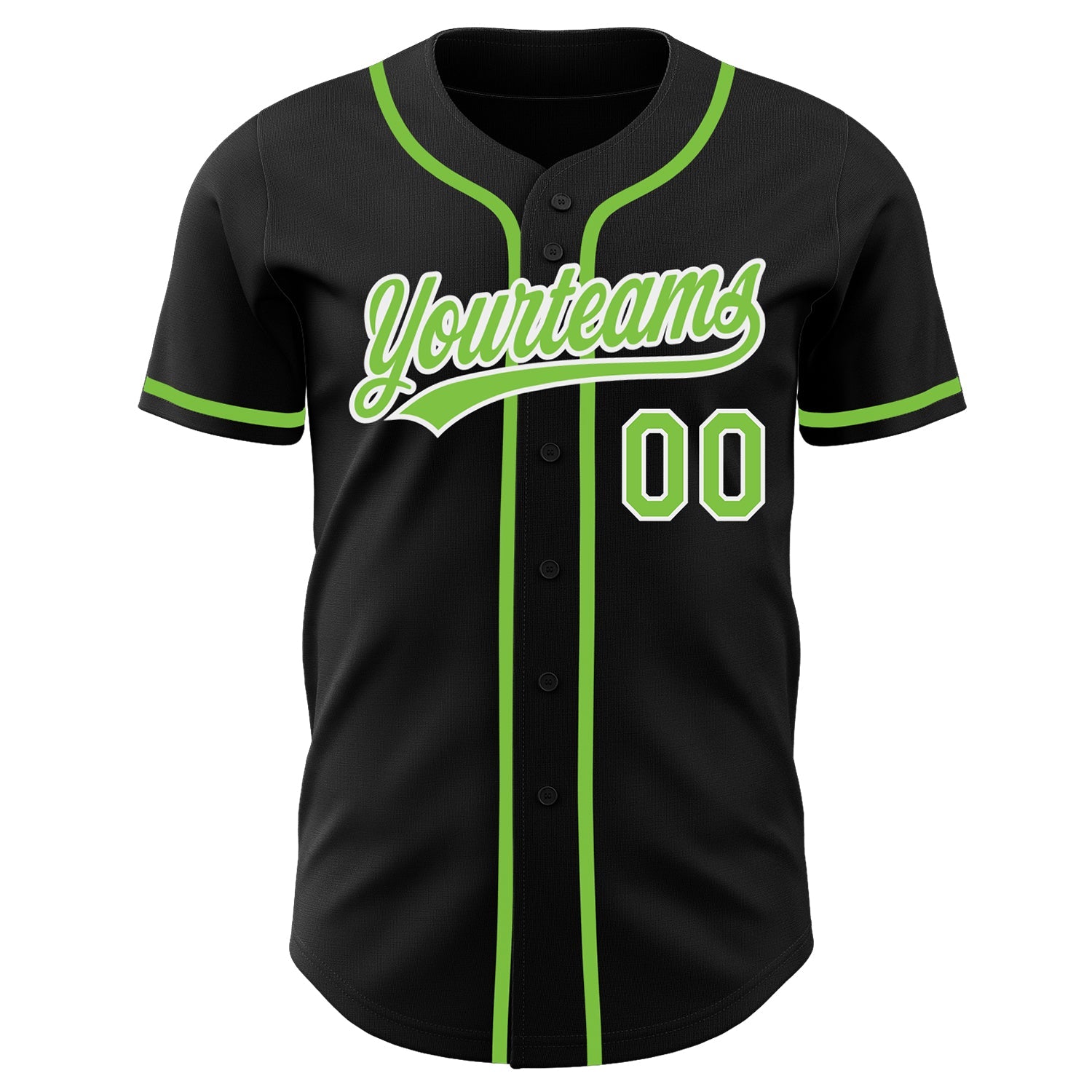 Custom Black Neon Green-White Authentic Baseball Jersey view 2