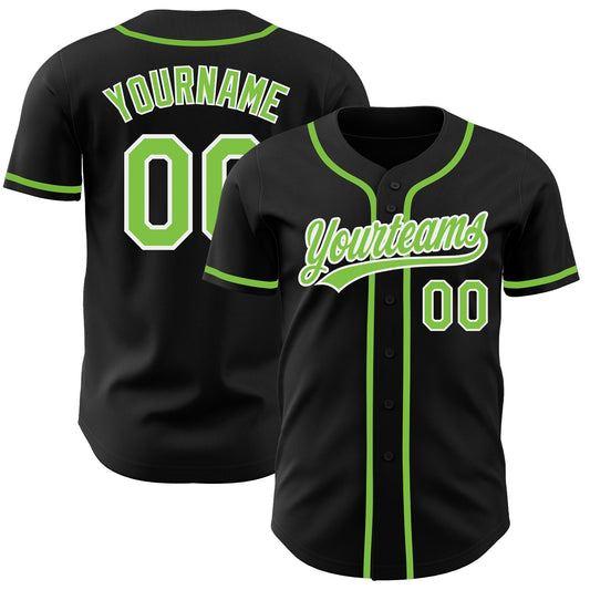 Custom Black Neon Green-White Authentic Baseball Jersey - Main View