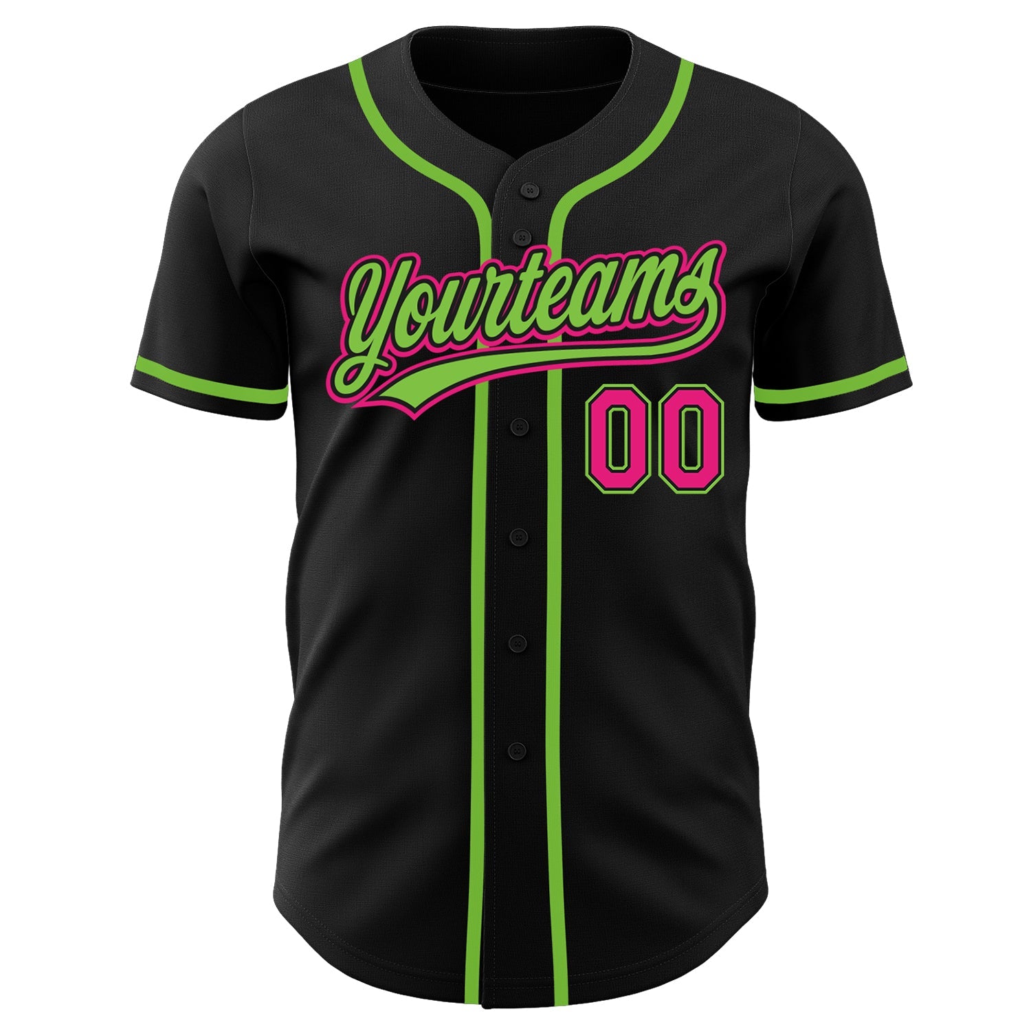 Custom Black Hot Pink-Neon Green Authentic Baseball Jersey view 3