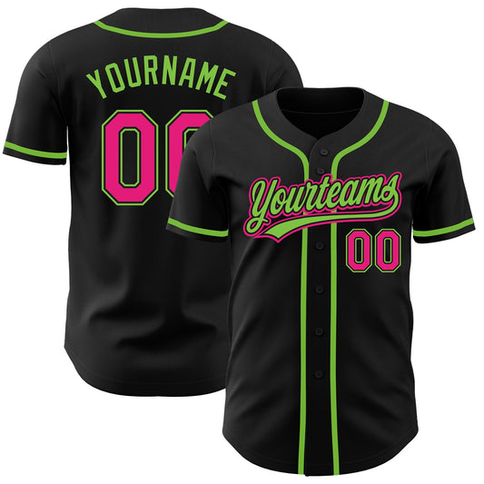 Custom Black Hot Pink-Neon Green Authentic Baseball Jersey - Main View