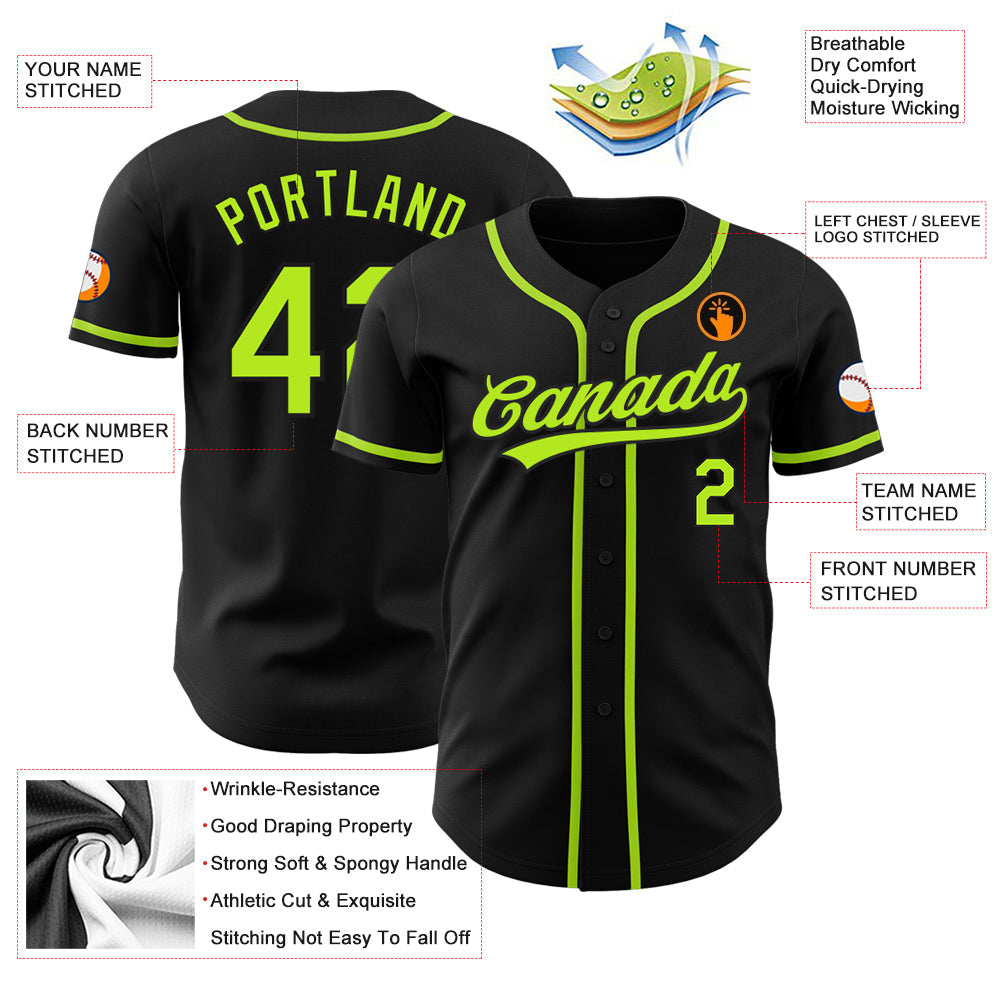 Custom Black Neon Green Authentic Baseball Jersey view 3