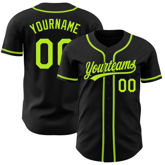 Custom Black Neon Green Authentic Baseball Jersey - Main View