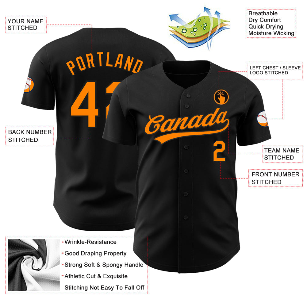 Custom Black Bay Orange Authentic Baseball Jersey view 3