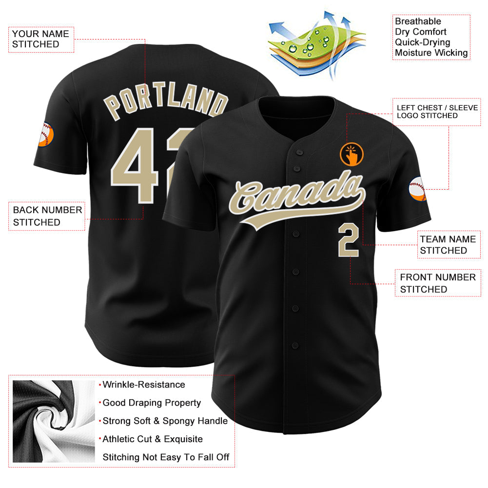 Custom Black Vegas Gold-White Authentic Baseball Jersey view 3