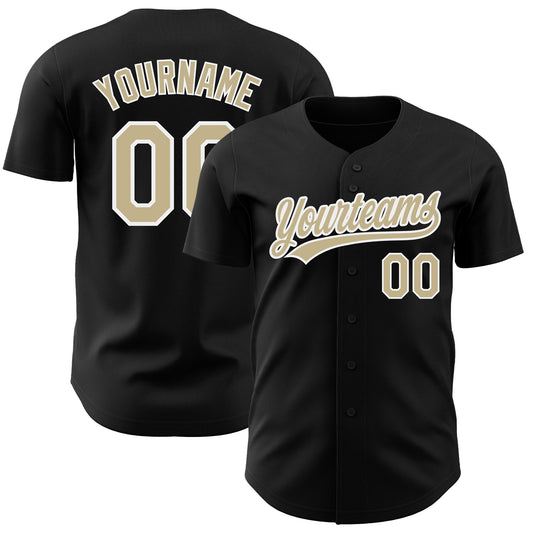Custom Black Vegas Gold-White Authentic Baseball Jersey - Main View