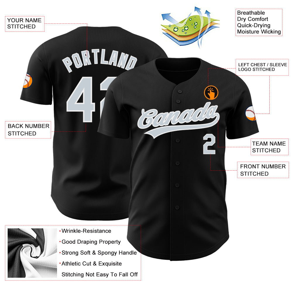 Custom Black Silver-White Authentic Baseball Jersey view 3