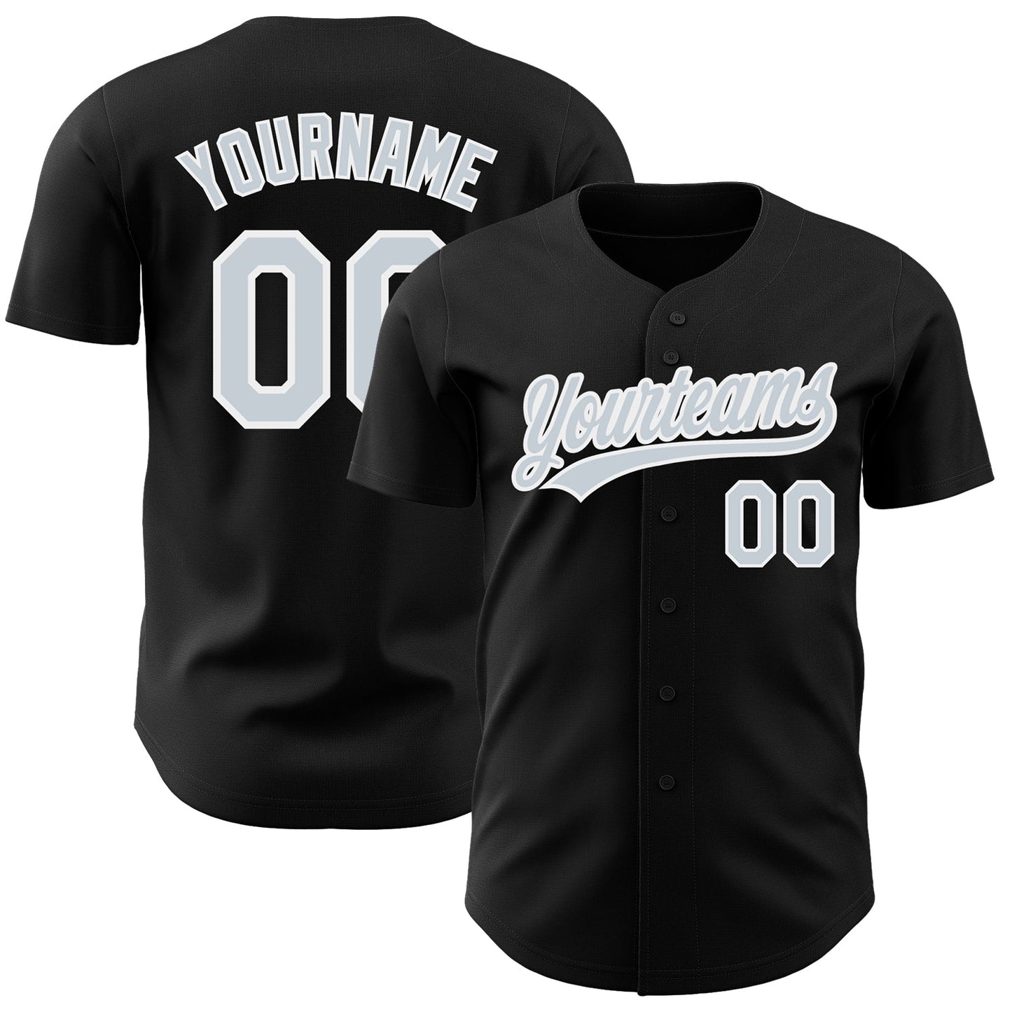 Custom Black Silver-White Authentic Baseball Jersey - Main View