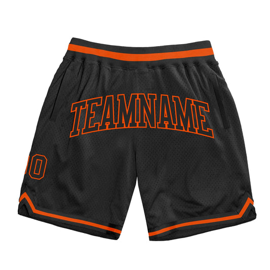 Custom Black Black-Orange Authentic Throwback Basketball Shorts - Main View