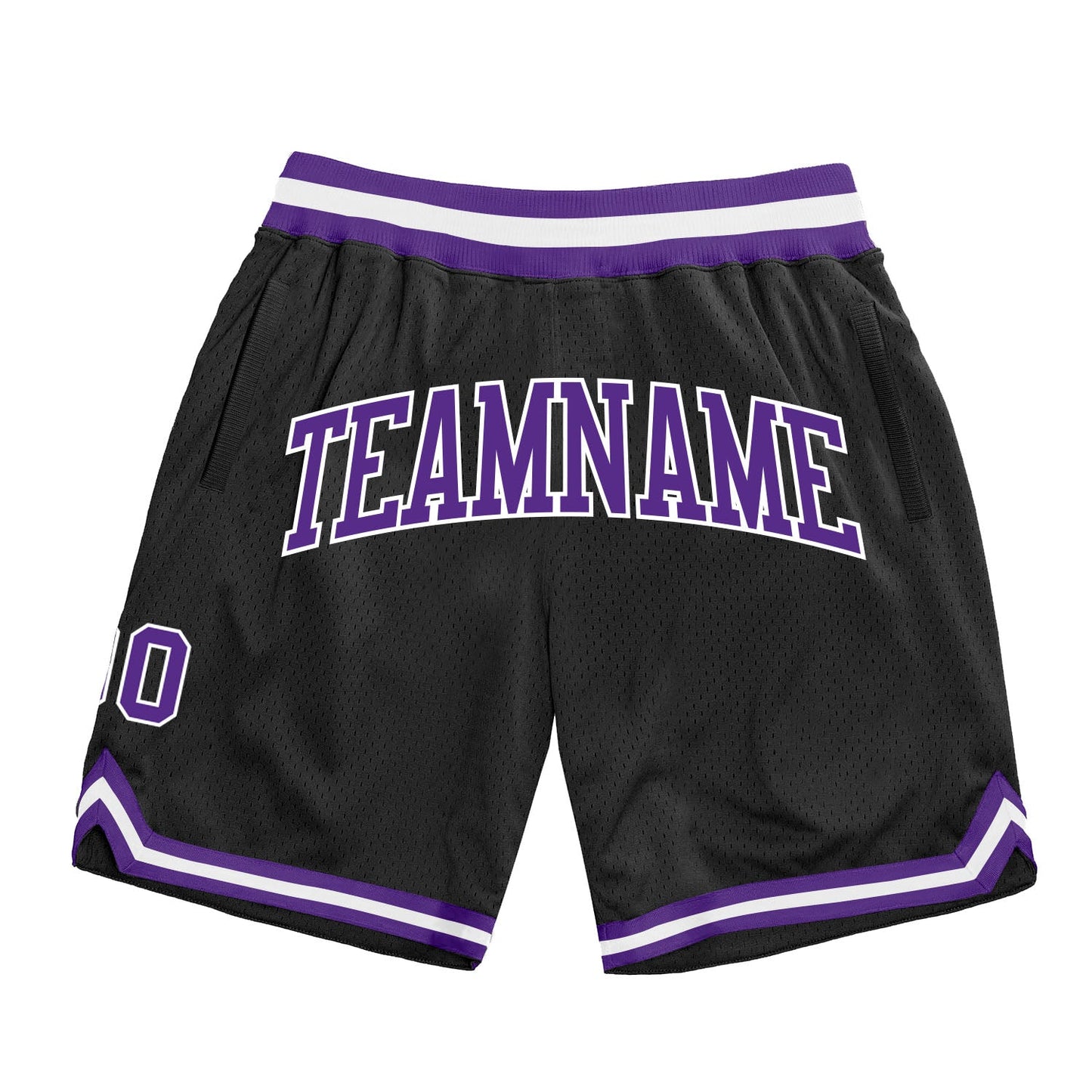 Custom Black Purple-White Authentic Throwback Basketball Shorts - Main View