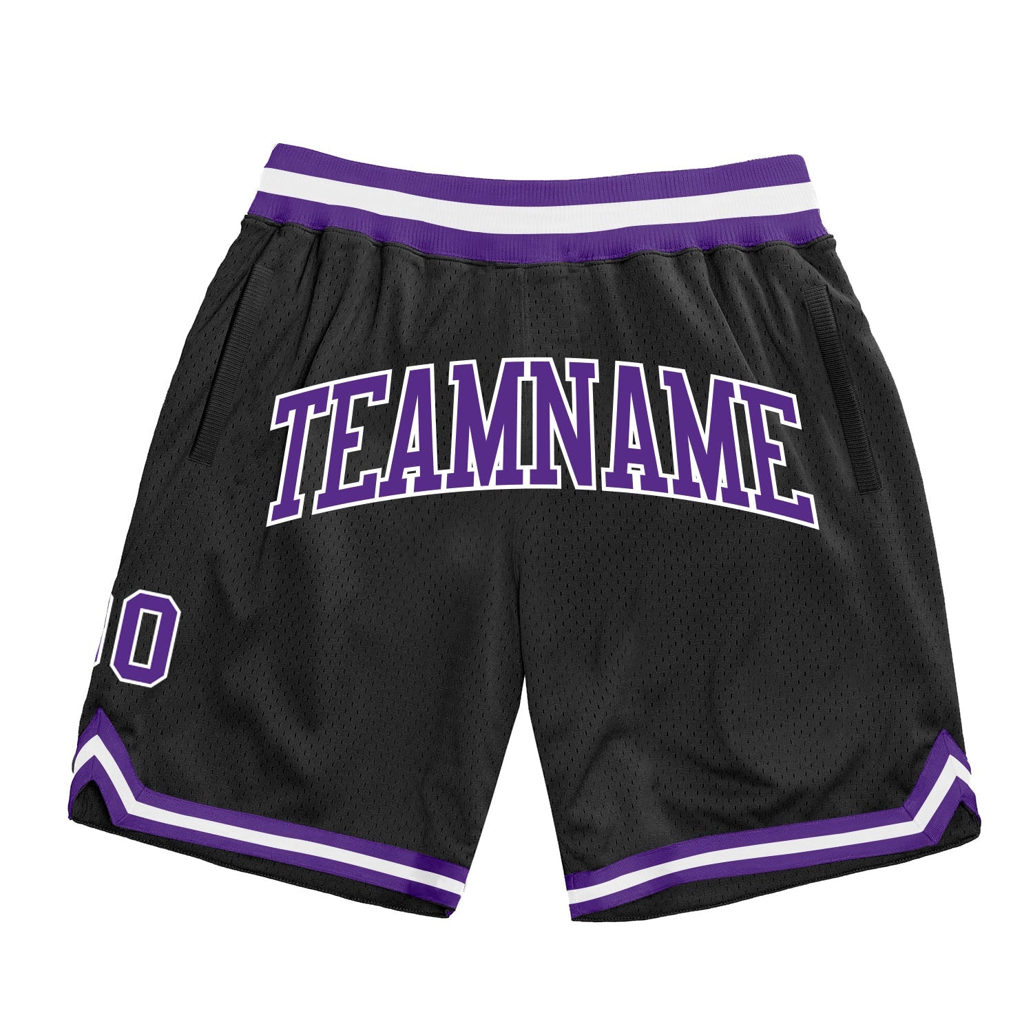 Custom Black Purple-White Authentic Throwback Basketball Shorts - Main View