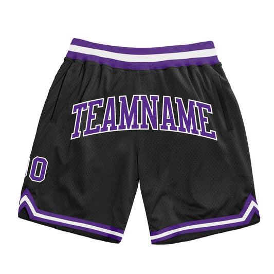 Custom Black Purple-White Authentic Throwback Basketball Shorts - Main View