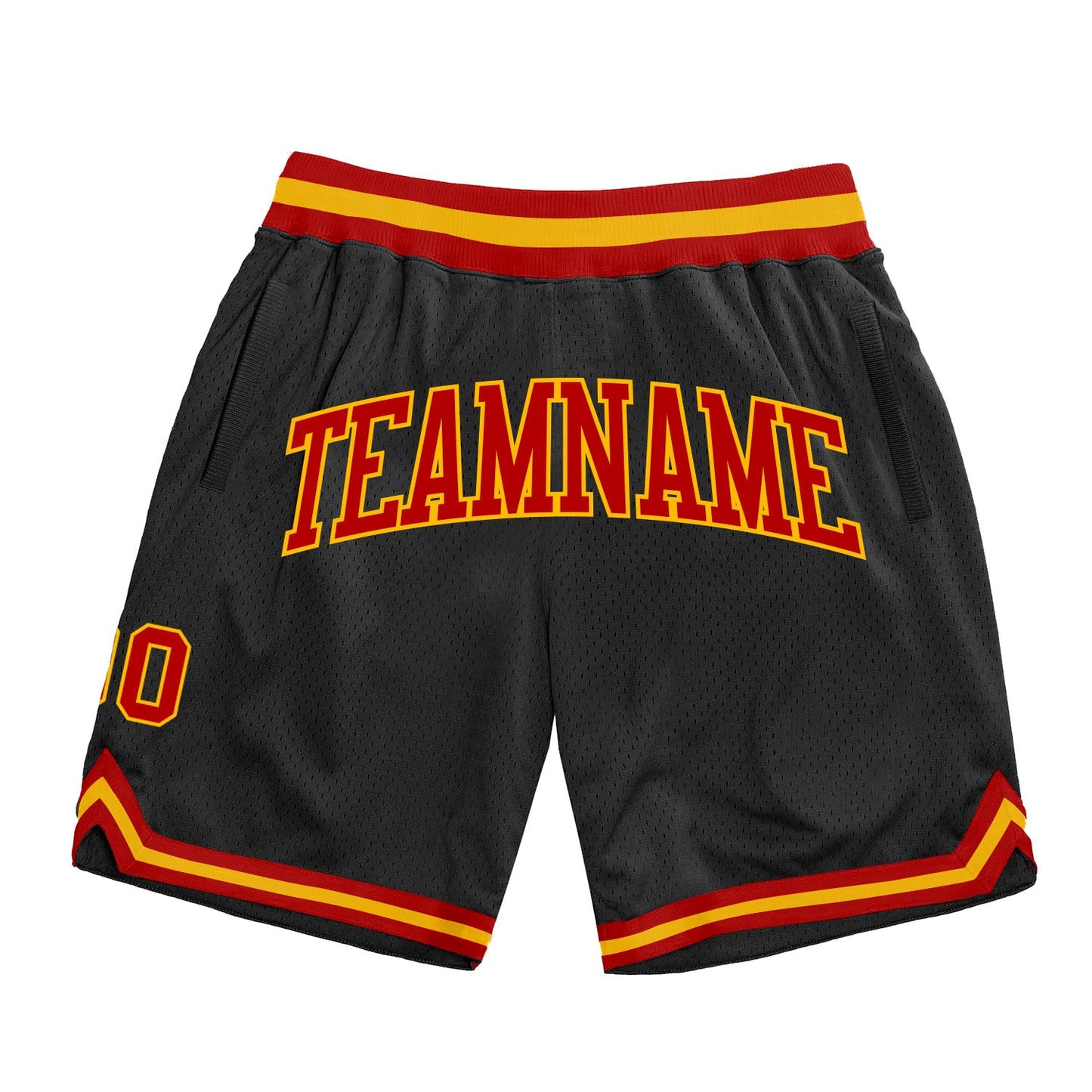 Custom Black Red-Gold Authentic Throwback Basketball Shorts - Main View