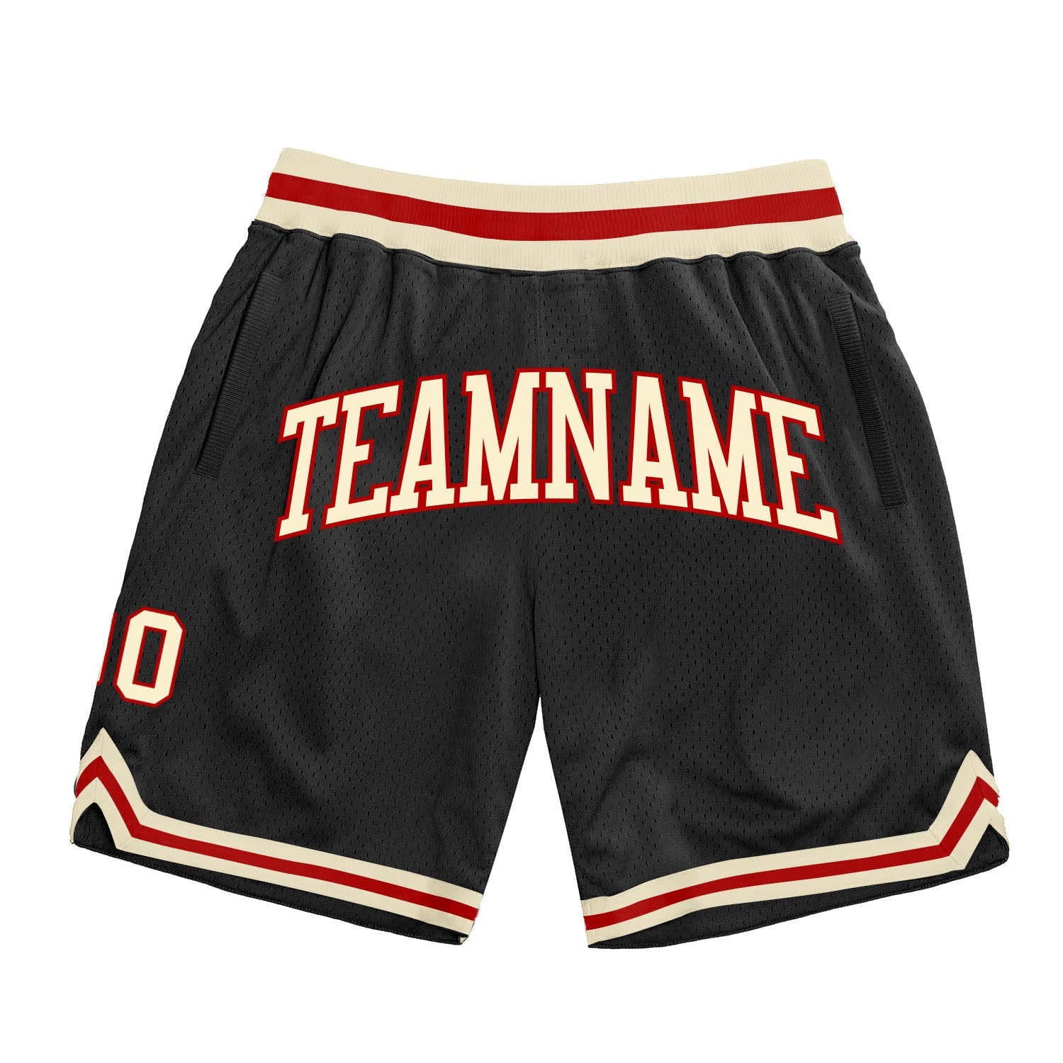 Custom Black Cream-Red Authentic Throwback Basketball Shorts - Main View