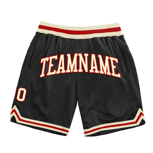 Custom Black Cream-Red Authentic Throwback Basketball Shorts - Main View