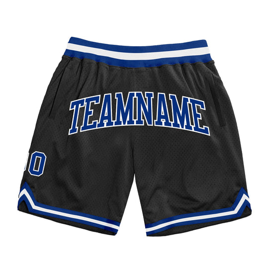 Custom Black Royal-White Authentic Throwback Basketball Shorts - Main View