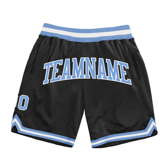 Custom Black Light Blue-White Authentic Throwback Basketball Shorts - Main View