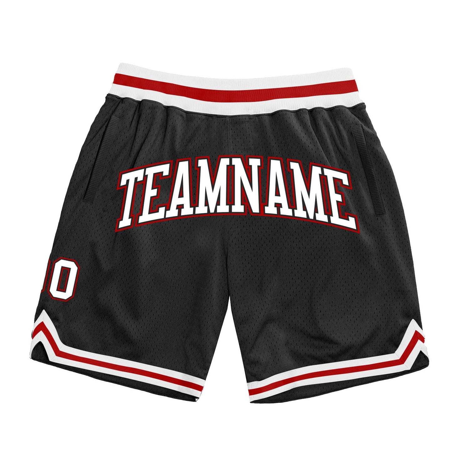 Custom Black White-Red Authentic Throwback Basketball Shorts - Main View