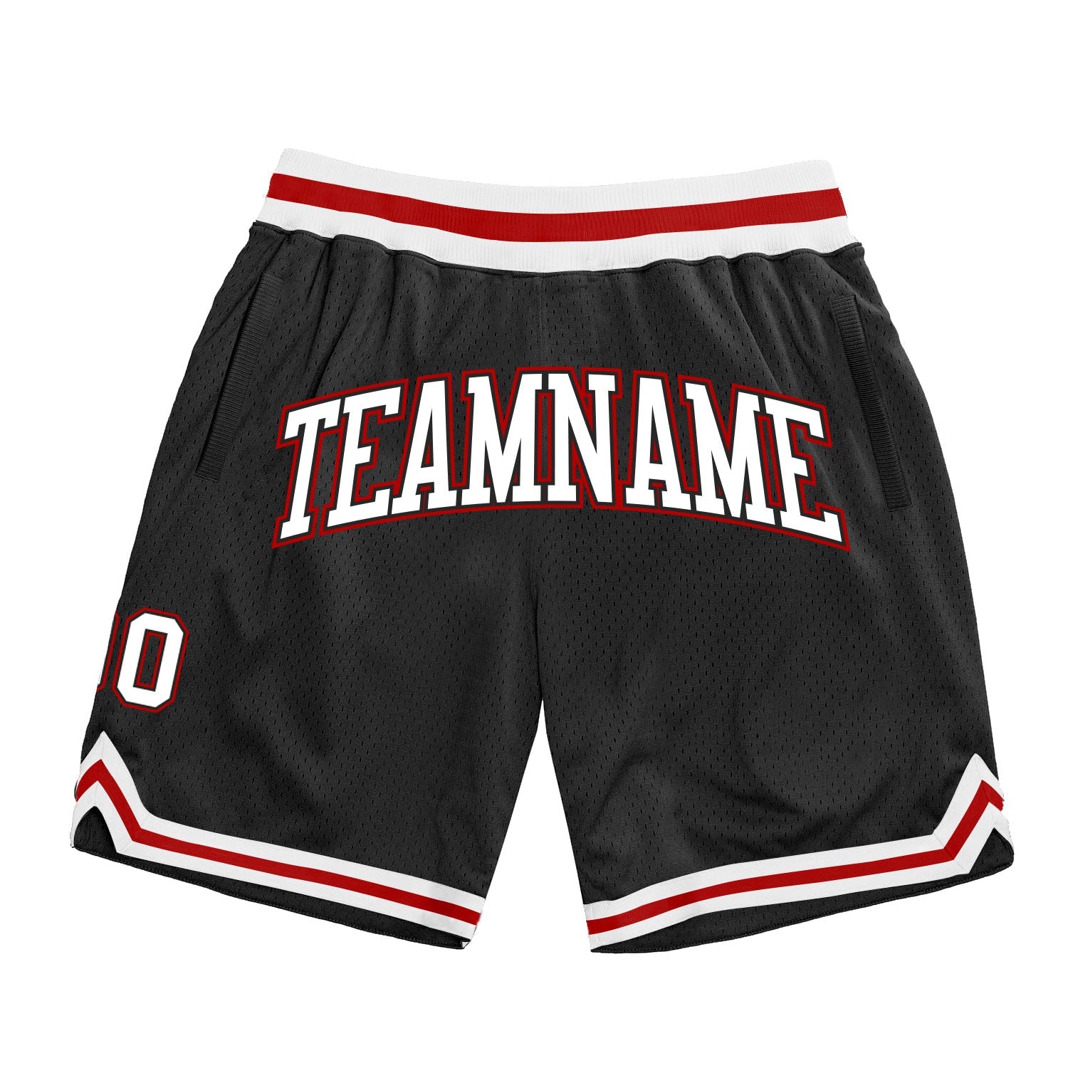 Custom Black White-Red Authentic Throwback Basketball Shorts - Main View