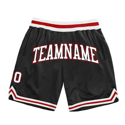 Custom Black White-Red Authentic Throwback Basketball Shorts - Main View