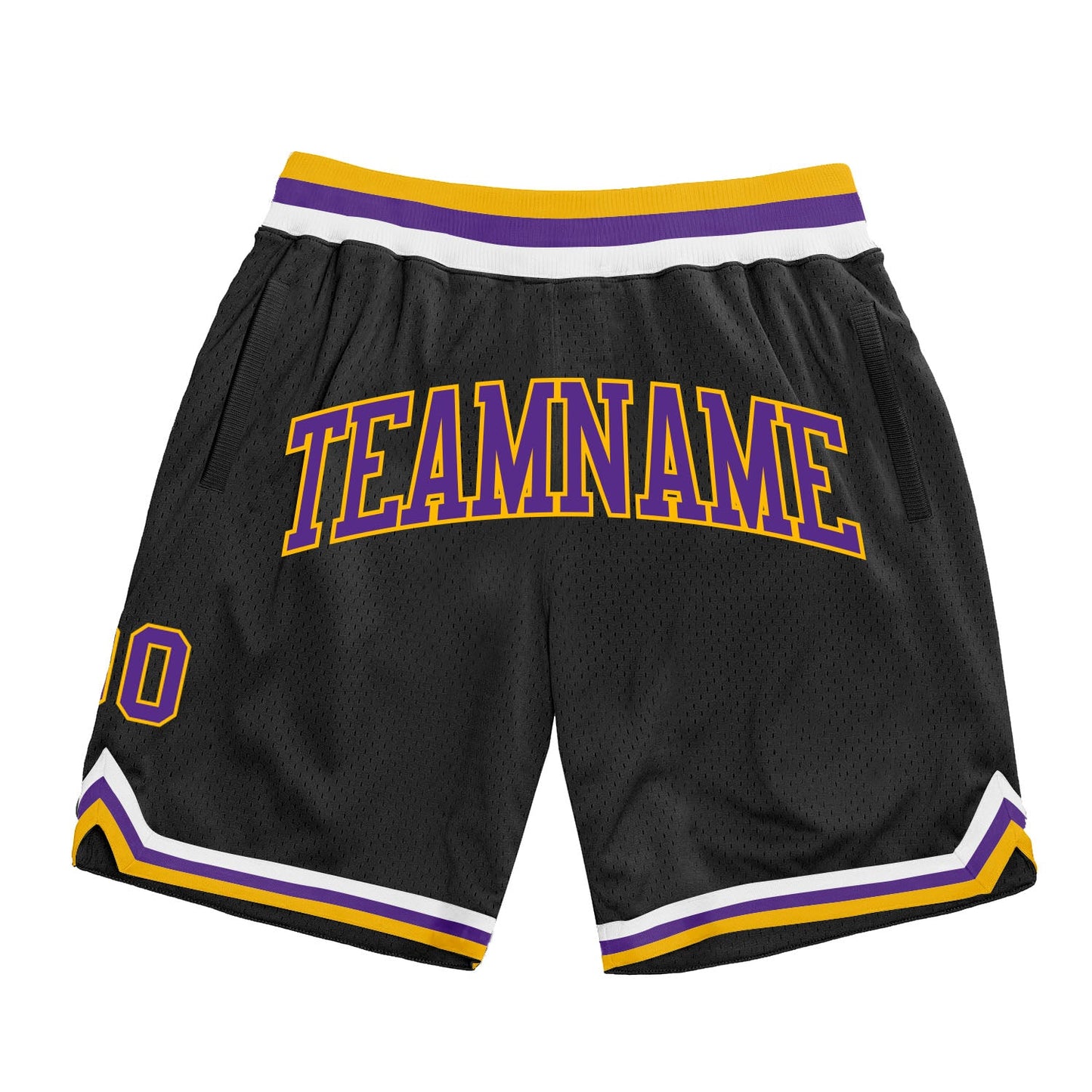 Custom Black Purple-Gold Authentic Throwback Basketball Shorts - Main View
