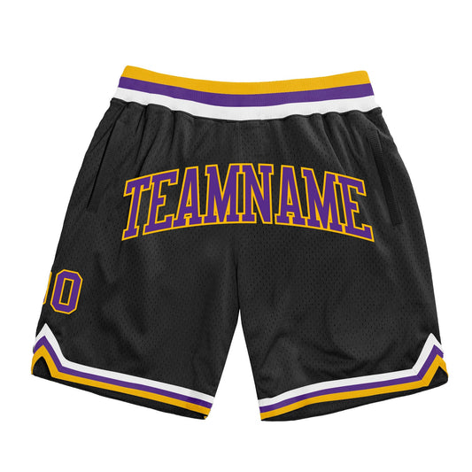 Custom Black Purple-Gold Authentic Throwback Basketball Shorts - Main View