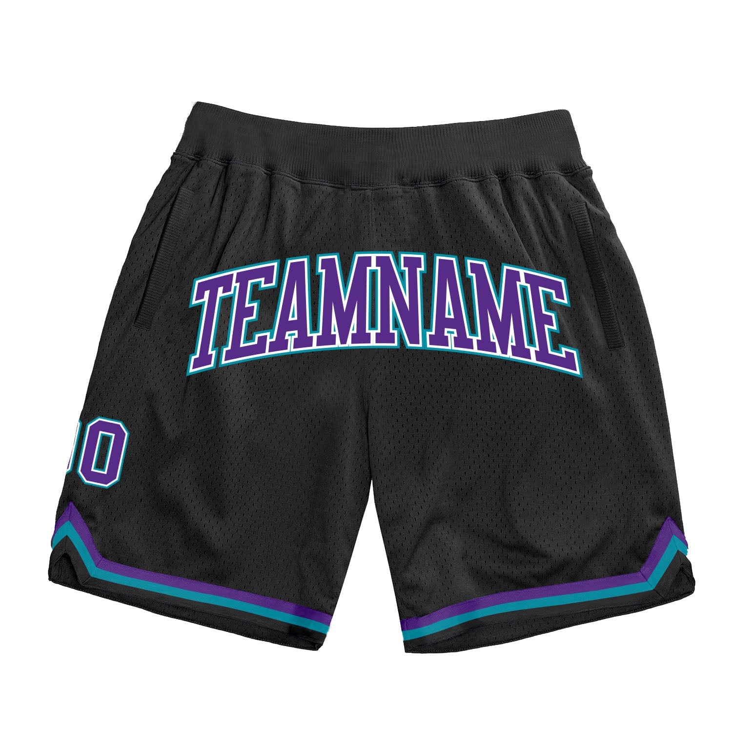 Custom Black Purple-Teal Authentic Throwback Basketball Shorts - Main View