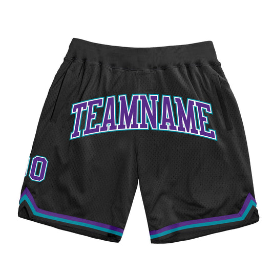 Custom Black Purple-Teal Authentic Throwback Basketball Shorts - Main View