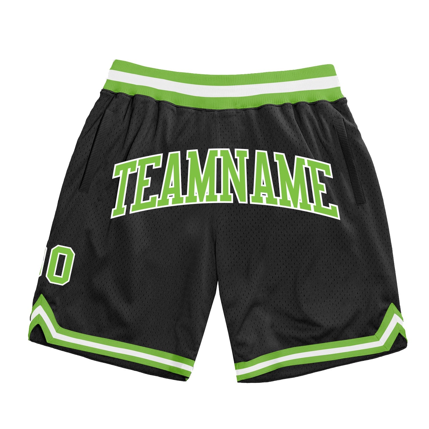 Custom Black Neon Green-White Authentic Throwback Basketball Shorts - Main View