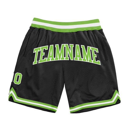 Custom Black Neon Green-White Authentic Throwback Basketball Shorts - Main View
