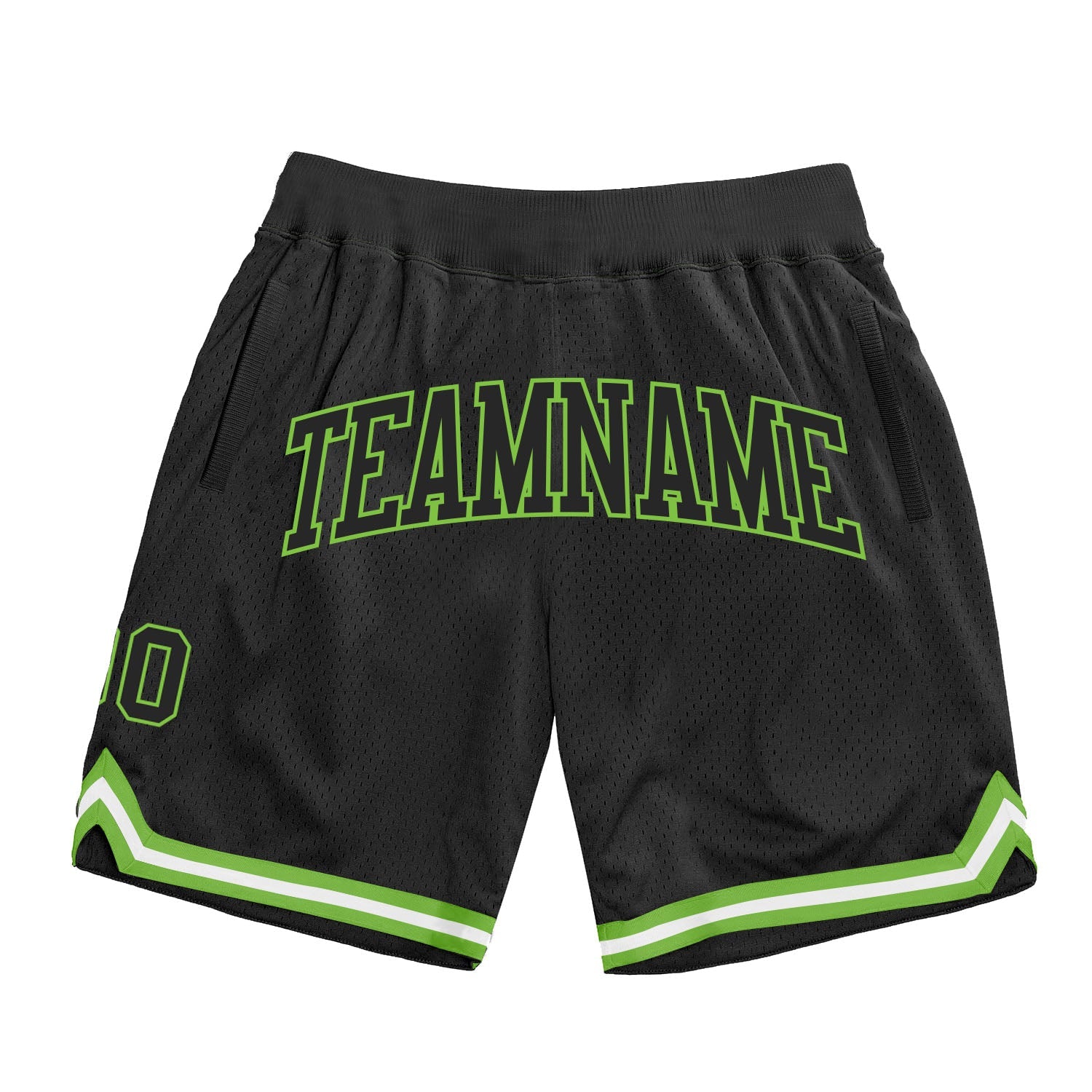 Custom Black Black-Neon Green Authentic Throwback Basketball Shorts - Main View
