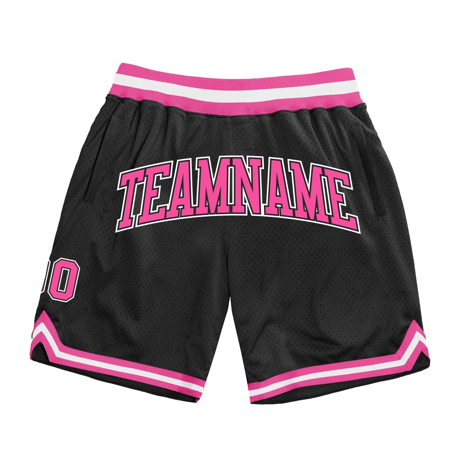 Custom Black Pink-White Authentic Throwback Basketball Shorts - Main View