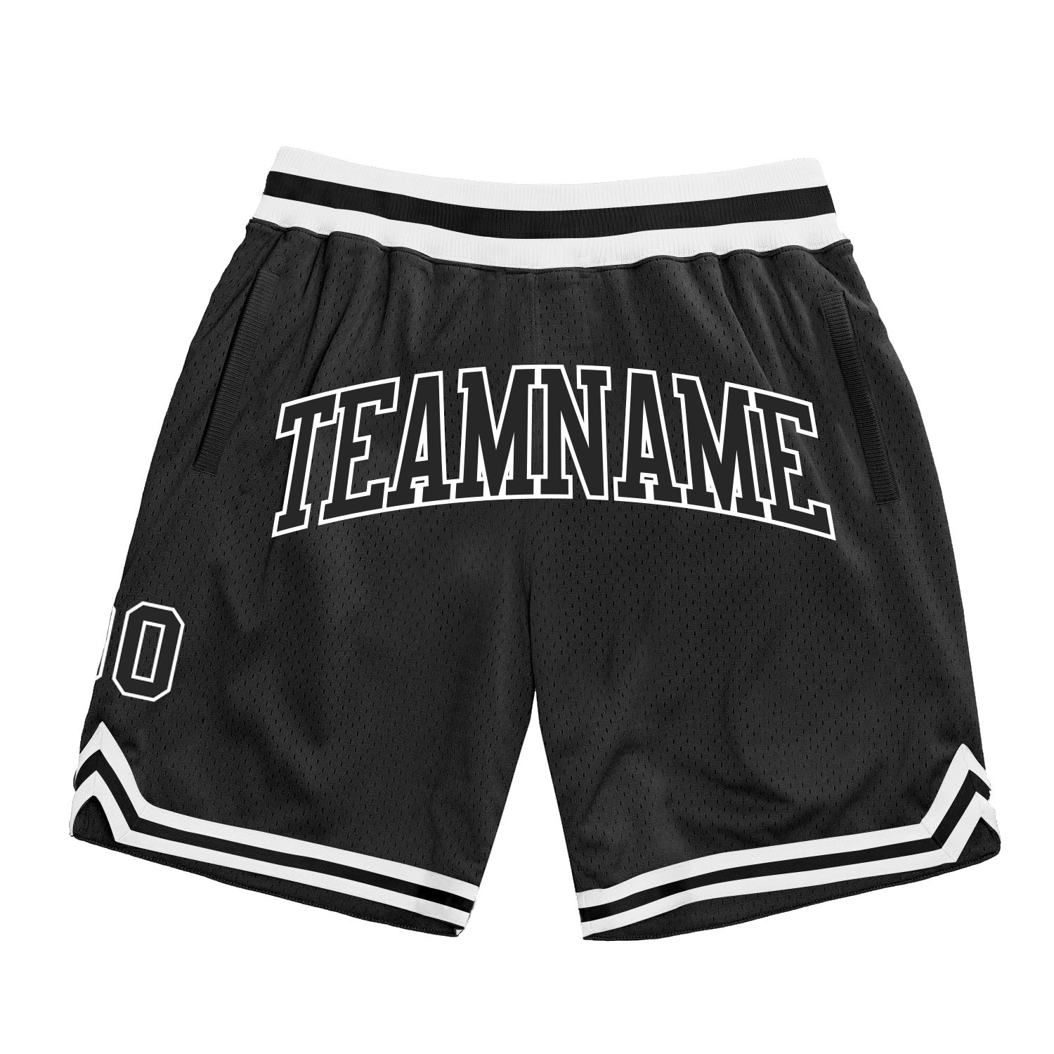 Custom Black Black-White Authentic Throwback Basketball Shorts - Main View