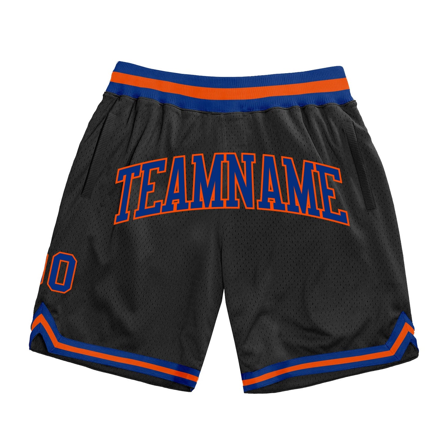 Custom Black Royal-Orange Authentic Throwback Basketball Shorts - Main View