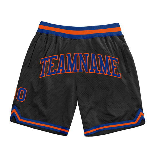 Custom Black Royal-Orange Authentic Throwback Basketball Shorts - Main View