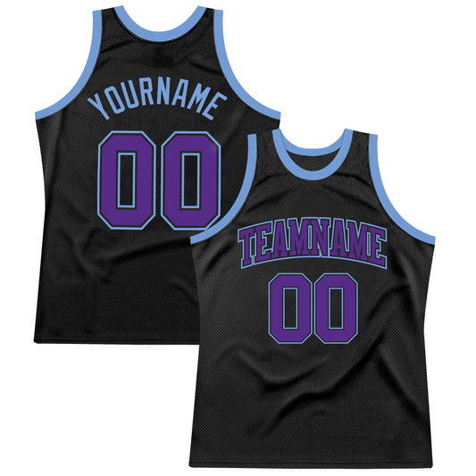 Custom Black Purple-Light Blue Authentic Throwback Basketball Jersey - Main View