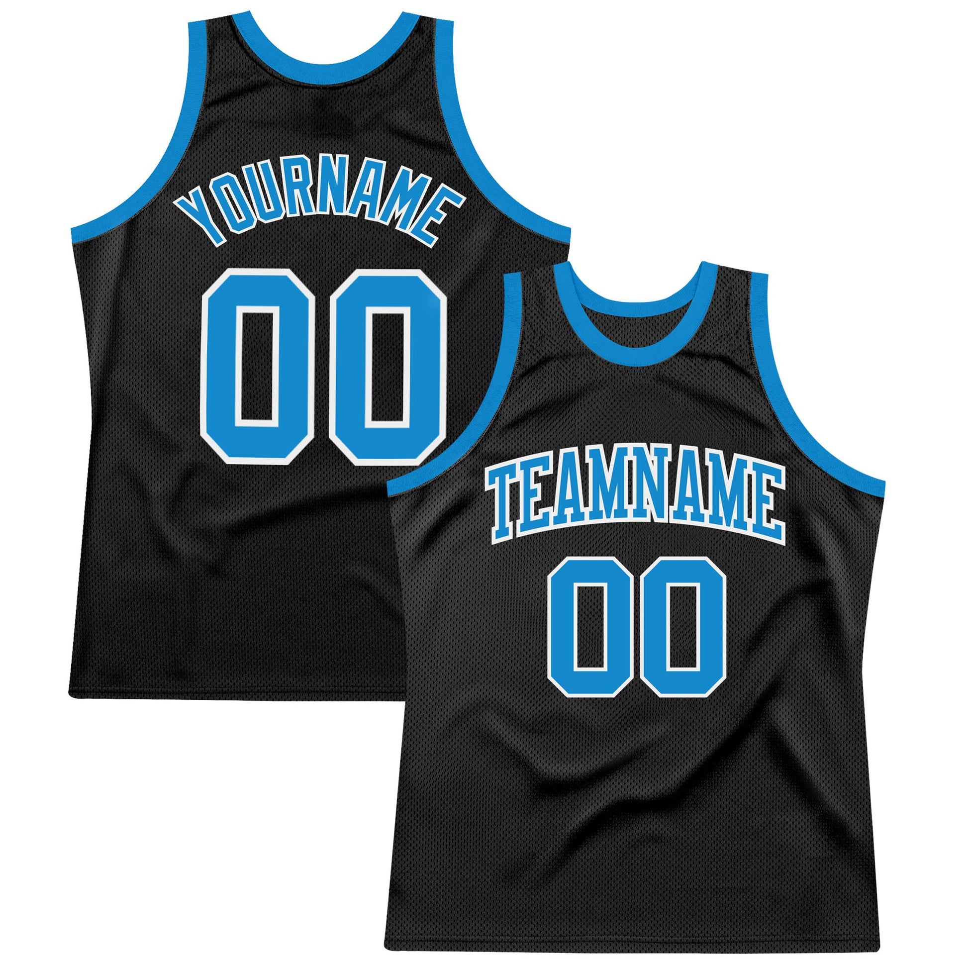 Custom Black Blue-White Authentic Throwback Basketball Jersey - Main View