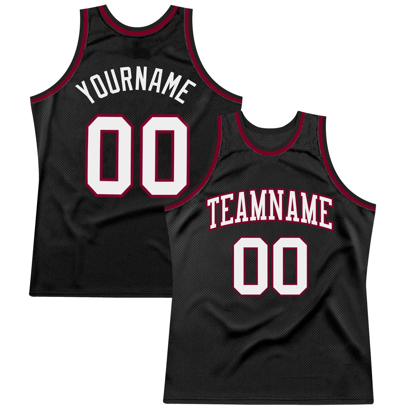 Custom Black White-Maroon Authentic Throwback Basketball Jersey - Main View