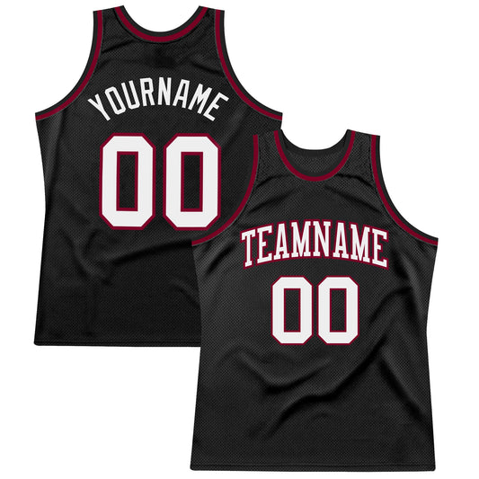 Custom Black White-Maroon Authentic Throwback Basketball Jersey - Main View