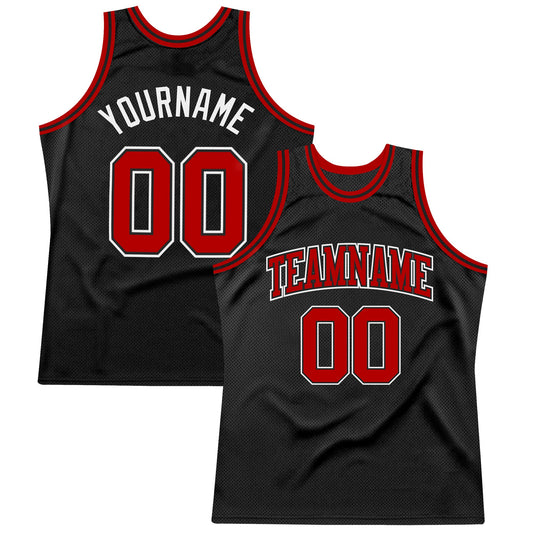 Custom Black Red-White Authentic Throwback Basketball Jersey - Main View