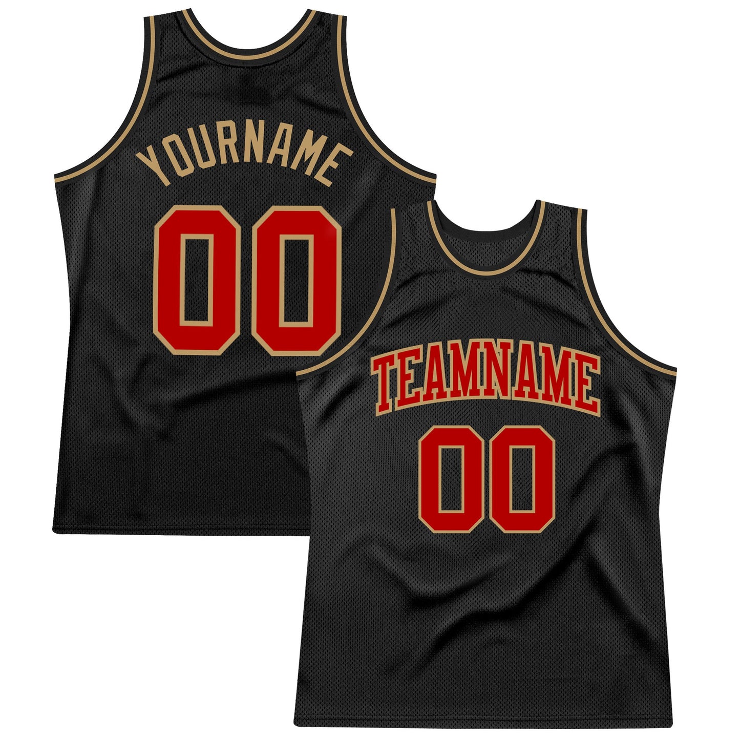Custom Black Red-Old Gold Authentic Throwback Basketball Jersey - Main View
