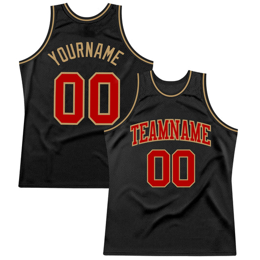 Custom Black Red-Old Gold Authentic Throwback Basketball Jersey - Main View