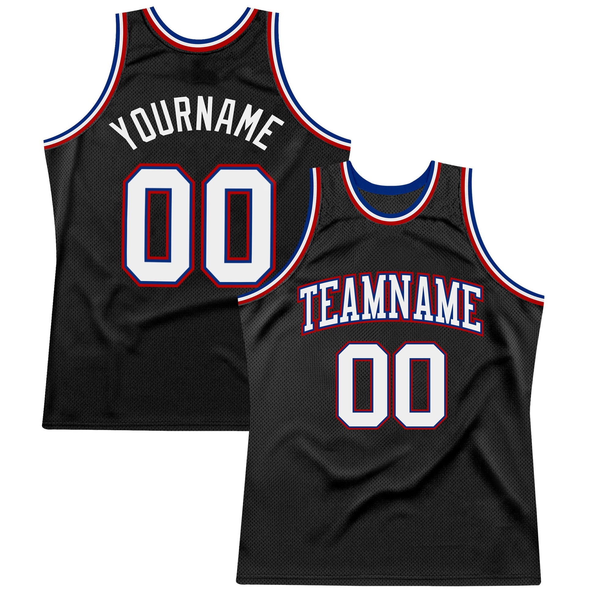 Custom Black White Royal-Red Authentic Throwback Basketball Jersey - Main View