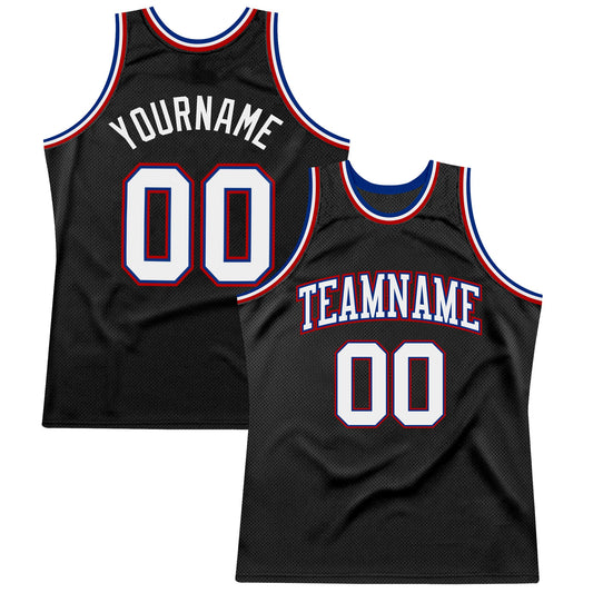 Custom Black White Royal-Red Authentic Throwback Basketball Jersey - Main View
